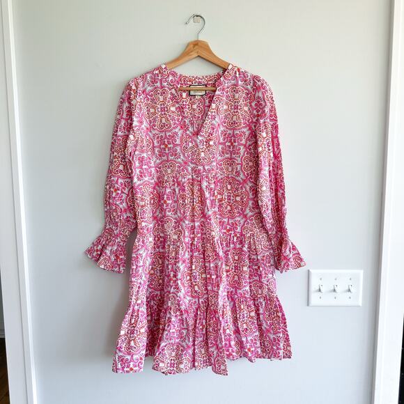 Tuckernuck Beach Block Print Kenzo Long Sleeve Dress Pink Orange M - Picture 1 of 11